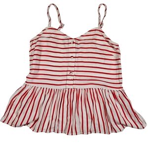 Cupcakes And Cashmere Cropped, Ruffle Bottem Tank, Red/White Striped, XS